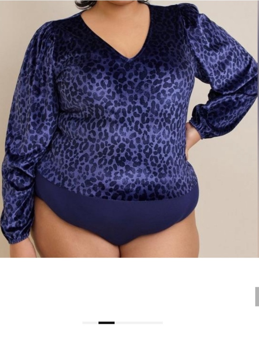 torrid Navy Blue Leopard Velvet V-Neck Long Sleeve Bodysuit